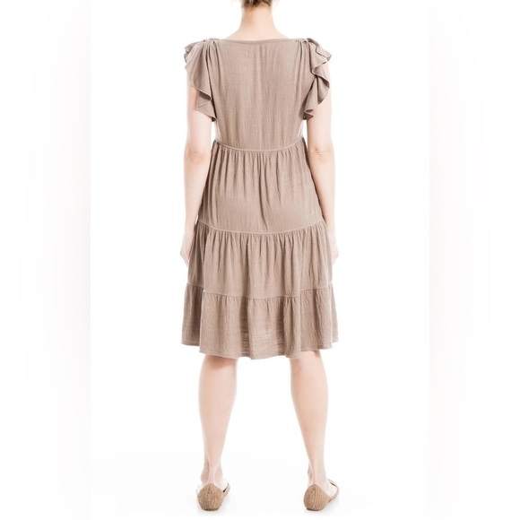Max Studio Ruffle Cap Sleeve Tiered Jersey Babydoll Dress-Mocha- Size Large NWT - Picture 2 of 3